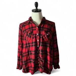 Torrid Red Black Plaid Flannel Button Up Shirt Women Size 4XL Western